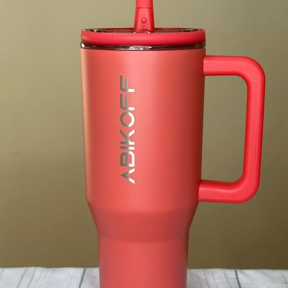 Abikoff Coral Reusable Tumbler with Handle and Straw